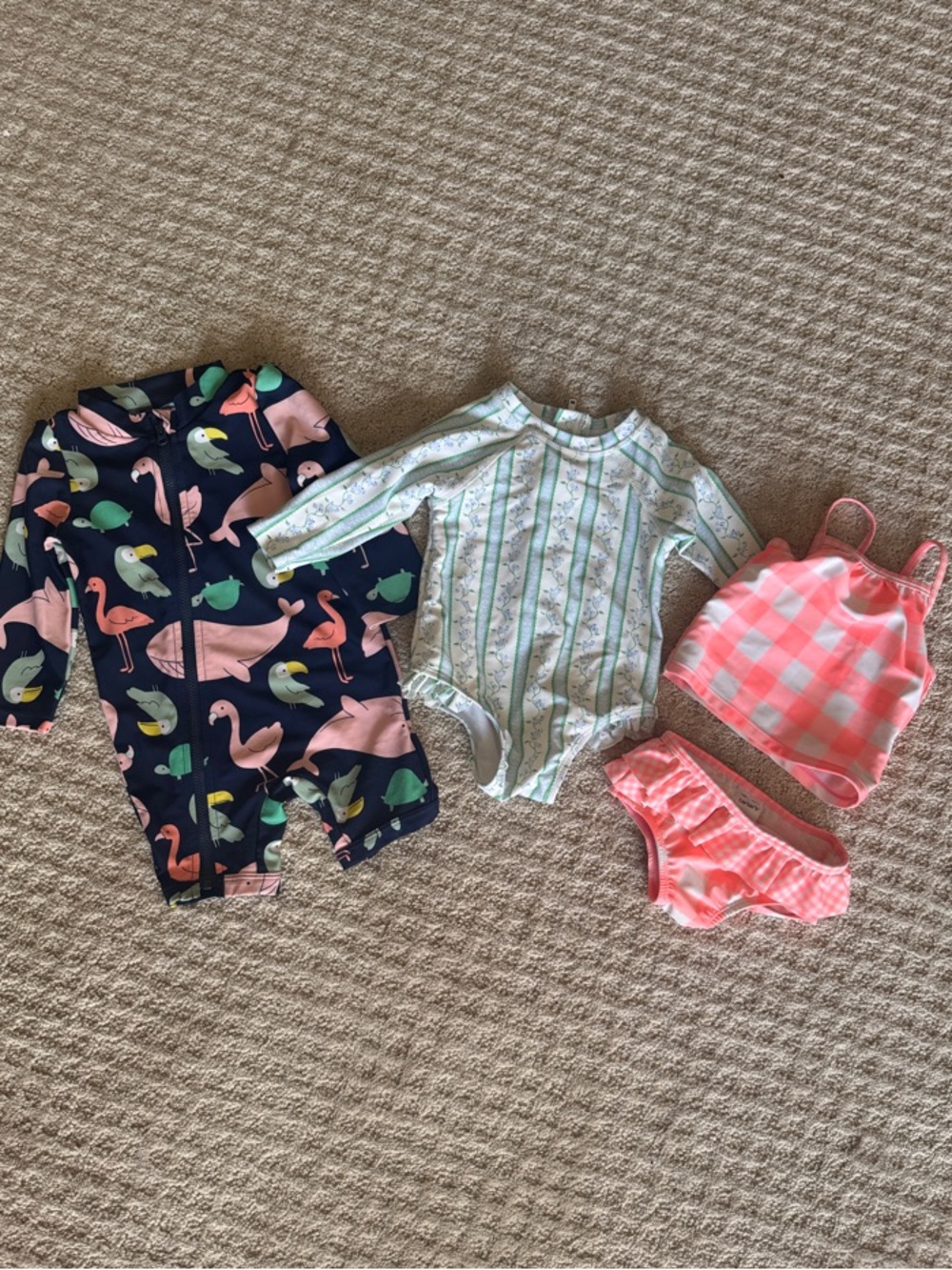 Navy Flamingo Print Baby Rash Guard Swimsuit